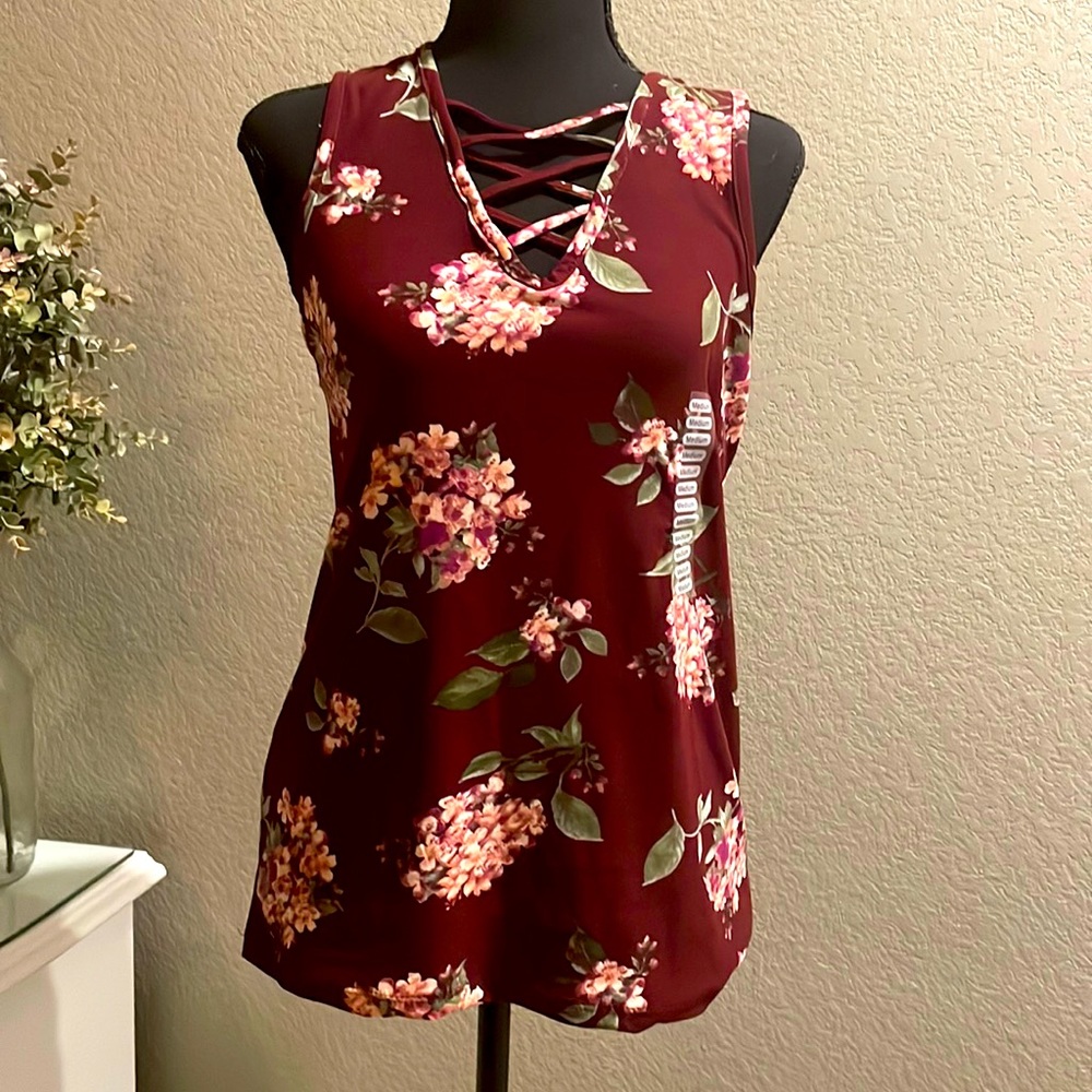 Maroon floral tank top